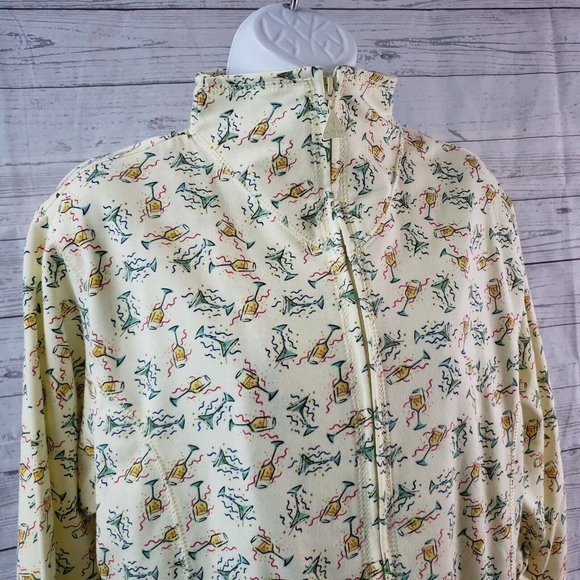 Euro Joy Womens Sweatshirt Jacket Sz Large Yellow Green Martinis Cocktails - Picture 2 of 6